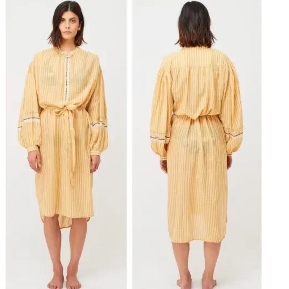 ULLA JOHNSON RABEA WHEAT STRIPED BELTED RELXED DRESS SIZE 2 - Picture 5 of 16
